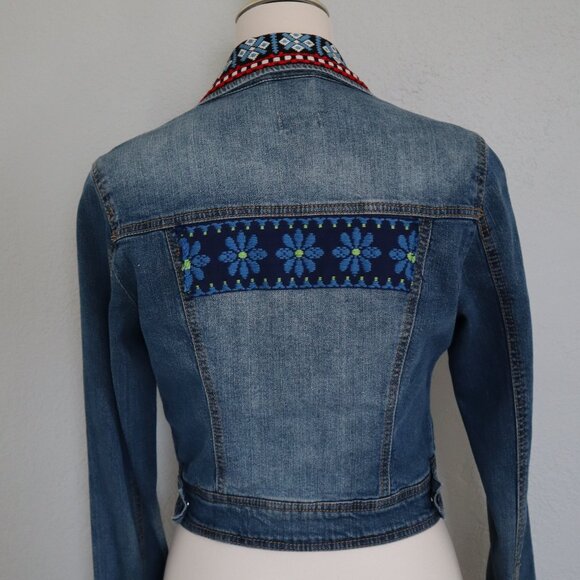 Embroidered Denim Jacket – Medium Wash Jean Jacket with Boho Details - Picture 5 of 7
